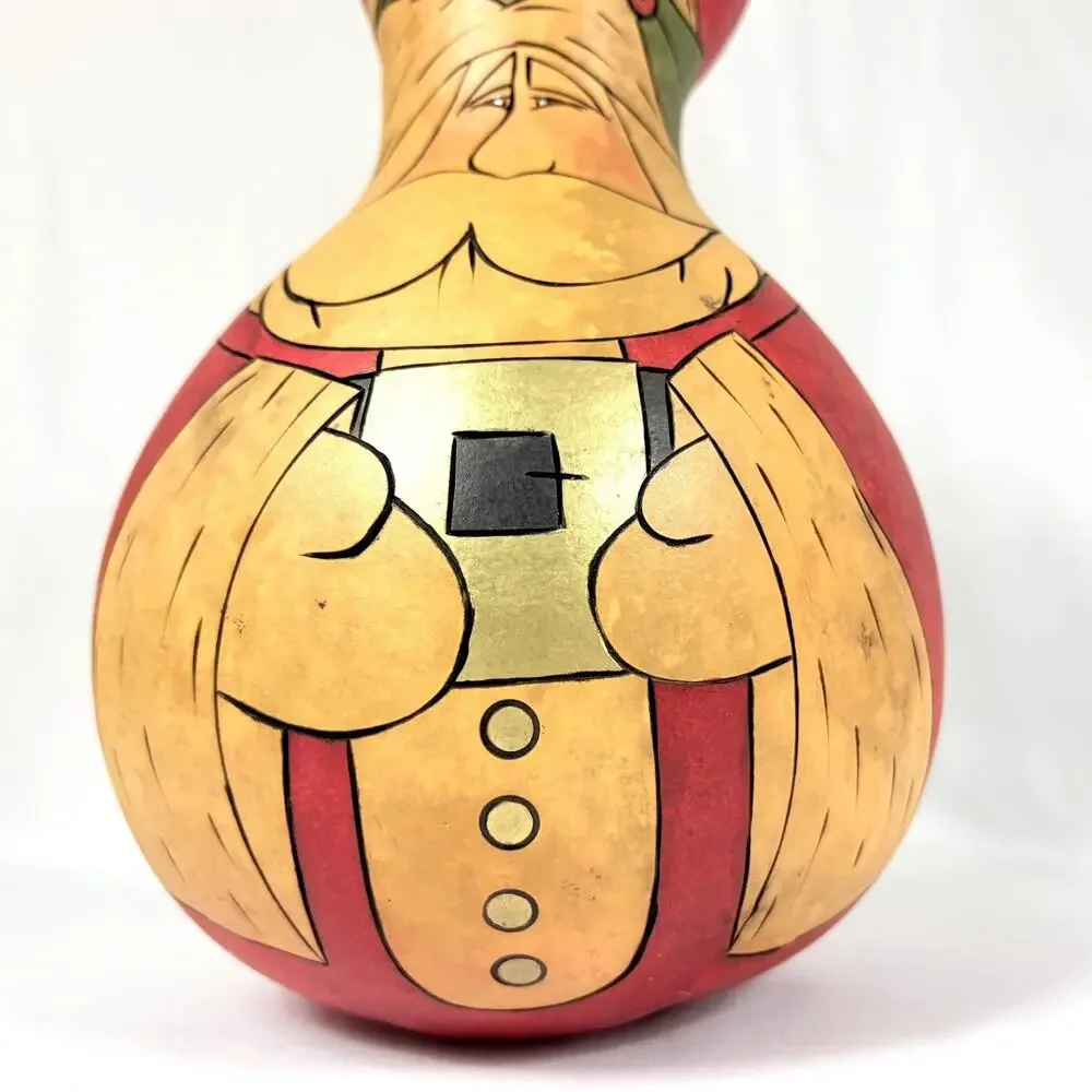 Hand Painted Santa Claus Gourd 12” Christmas Folk Art Vintage 1990s